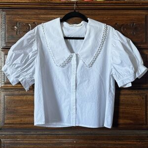 Ellison White Collard Puff Sleeve Button-Down Blouse